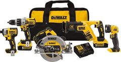 DeWALT - 20 Volt Cordless Tool Combination Kit - Includes 1/2" Brushless Hammerdrill, 1/4" Brushless Impact Driver, Brushless Reciprocating Saw, 7-1/2" Brushless Circular Saw & LED Worklight, Lithium-Ion Battery Included - Eagle Tool & Supply