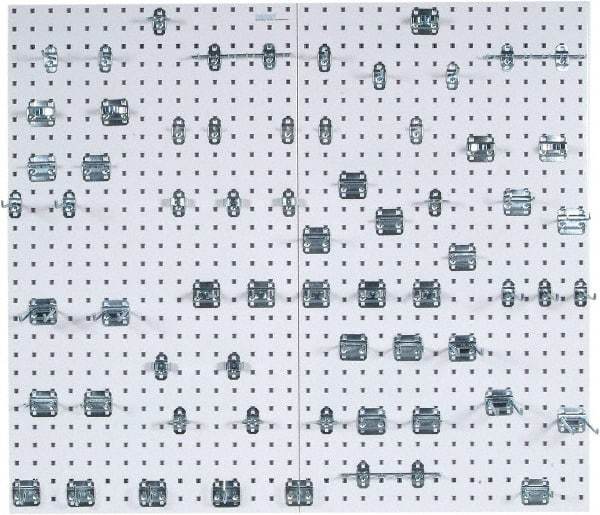 Triton - 24" Wide x 42-1/2" High Peg Board Kit - 2 Panels, 63 Hooks, Steel with Epoxy Coating, White - Eagle Tool & Supply