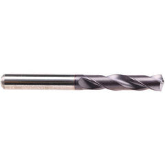 Emuge - 13.3mm 140° Spiral Flute Solid Carbide Screw Machine Drill Bit - TiAlN Finish, Right Hand Cut, 55mm Flute Length, 102mm OAL, Four Facet Point, Straight Shank - Eagle Tool & Supply