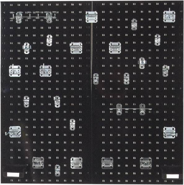 Triton - 18" Wide x 36" High Peg Board Kit - 2 Panels, 28 Hooks, Steel with Epoxy Coating, Black - Eagle Tool & Supply