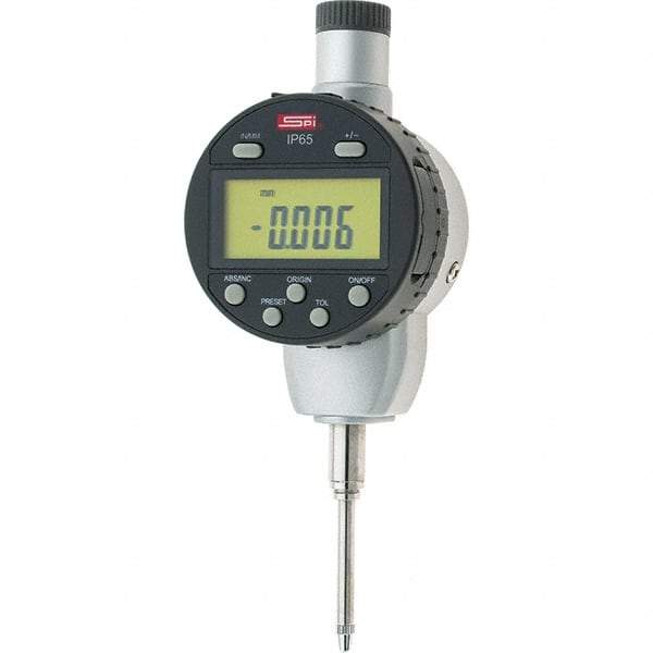 SPI - 0 to 1" Range, 0.00005" Graduation, Electronic Drop Inidicator - Flat & Lug Back, 0.0002" Accuracy, Digital Display, Inch & Metric - Eagle Tool & Supply