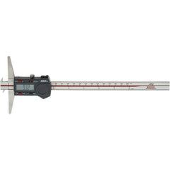 SPI - 0" to 200mm Stainless Steel Electronic Depth Gage - 0.03mm Accuracy, 0.01mm Resolution, 100mm Base Length, Hook Included - Eagle Tool & Supply