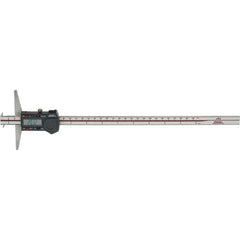 SPI - 0" to 300mm Stainless Steel Electronic Depth Gage - 0.04mm Accuracy, 0.01mm Resolution, 100mm Base Length, Hook Included - Eagle Tool & Supply