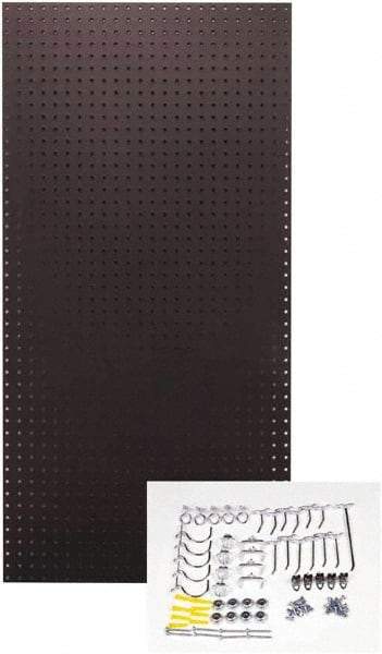 Triton - 24" Wide x 48" High Peg Board Kit - 1 Panel, 36 Hooks, Tempered Hardboard, Black - Eagle Tool & Supply