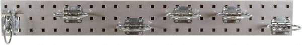 Triton - 4-1/2" Wide x 36" High Peg Board Strip - 1 Panel, 6 Hooks, Steel with Epoxy Coating, Silver - Eagle Tool & Supply