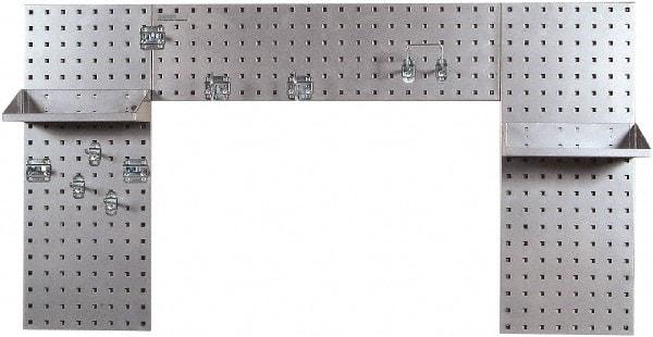 Triton - 30" Wide x 55" High Peg Board Strip - 3 Panels, 9 Hooks, Steel with Epoxy Coating, Silver - Eagle Tool & Supply