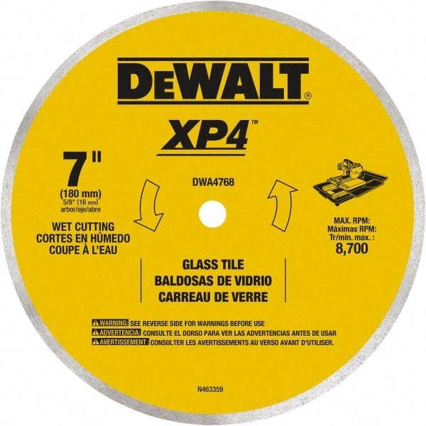 DeWALT - 7" Diam, 15.88mm Arbor Hole Diam, Continuous Edge Tooth Wet & Dry Cut Saw Blade - Steel, Smooth Action, Standard Round Arbor - Eagle Tool & Supply