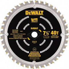 DeWALT - 7-1/4" Diam, 15.88mm Arbor Hole Diam, 40 Tooth Wet & Dry Cut Saw Blade - Steel, Framing Action, Standard Round Arbor - Eagle Tool & Supply