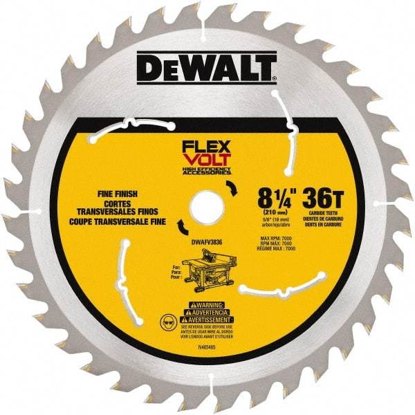 DeWALT - 8-1/4" Diam, 15.88mm Arbor Hole Diam, 36 Tooth Wet & Dry Cut Saw Blade - Steel, Smooth Action, Standard Round Arbor - Eagle Tool & Supply