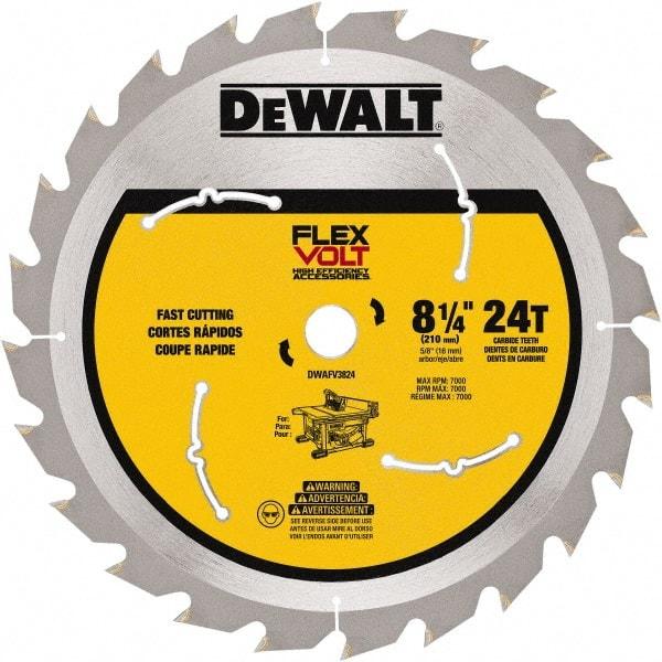 DeWALT - 8-1/4" Diam, 15.88mm Arbor Hole Diam, 24 Tooth Wet & Dry Cut Saw Blade - Steel, Smooth Action, Standard Round Arbor - Eagle Tool & Supply