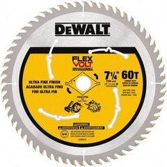 DeWALT - 7-1/4" Diam, 15.88mm Arbor Hole Diam, 60 Tooth Wet & Dry Cut Saw Blade - Steel, Smooth Action, Standard Round Arbor - Eagle Tool & Supply