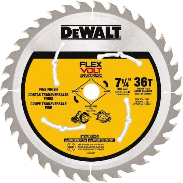 DeWALT - 7-1/4" Diam, 15.88mm Arbor Hole Diam, 36 Tooth Wet & Dry Cut Saw Blade - Steel, Smooth Action, Standard Round Arbor - Eagle Tool & Supply