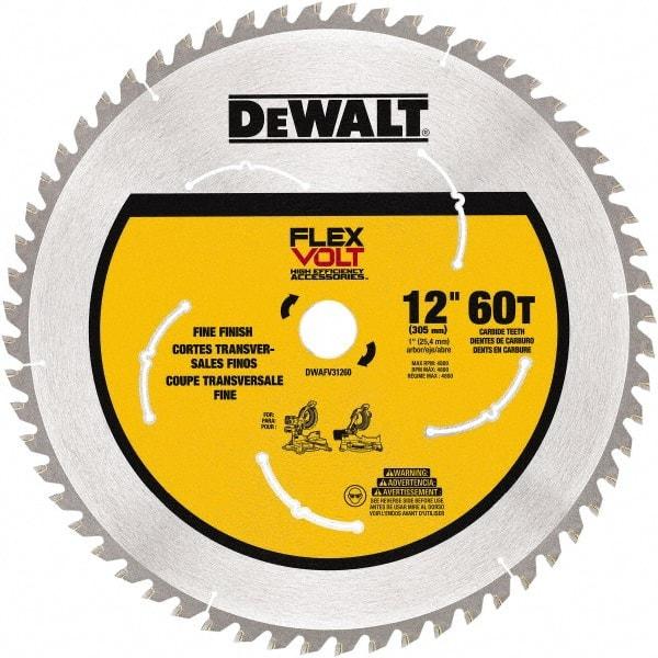 DeWALT - 12" Diam, 1" Arbor Hole Diam, 60 Tooth Wet & Dry Cut Saw Blade - Steel, Smooth Action, Standard Round Arbor - Eagle Tool & Supply