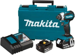 Makita - 18 Volt, 1/4" Drive, 125 Ft/Lb Torque, Cordless Impact Driver - Pistol Grip Handle, 3400 RPM, 2 Lithium-Ion Batteries Included - Eagle Tool & Supply