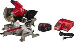 Milwaukee Tool - 5 Amp, 18 Volt, 5,000 RPM, 49° Left & Right Double Bevel Sliding Miter Saw - 5/8" Arbor, 7-1/4" Blade Diam, Includes Blade Wrench, Blade, Battery Pack & Battery Charger - Eagle Tool & Supply