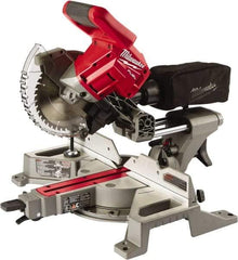 Milwaukee Tool - 5 Amp, 18 Volt, 5,000 RPM, 48° Left & Right Double Bevel Sliding Miter Saw - 5/8" Arbor, 7-1/4" Blade Diam, Includes Blade Wrench & Blade - Eagle Tool & Supply