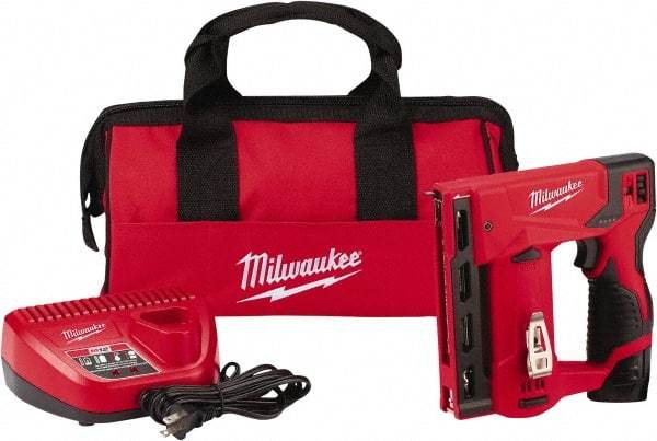 Milwaukee Tool - Battery Crown Stapler - 3/8" Staples, Red & Black - Eagle Tool & Supply