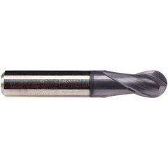 Emuge - 3/8" Diam, 9/16" LOC, 2 Flute Solid Carbide Ball End Mill - TiAlN Finish, Single End, 2-3/4" OAL, 3/8" Shank Diam, Ball Flute - Eagle Tool & Supply