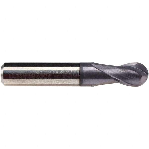 Emuge - 8mm Diam, 12mm LOC, 2 Flute Solid Carbide Ball End Mill - TiAlN Finish, Single End, 58mm OAL, 8mm Shank Diam, Ball Flute - Eagle Tool & Supply