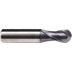 Emuge - 3/4" Diam, 1" LOC, 2 Flute Solid Carbide Ball End Mill - TiAlN Finish, Single End, 3-3/4" OAL, 3/4" Shank Diam, Ball Flute - Eagle Tool & Supply