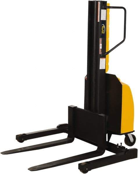 Vestil - 1,500 Lb Capacity, 98" Lift Height, Battery Powered Stacker - 2" Lowered Height, 36" Fork Length, 45" Overall Width - Eagle Tool & Supply