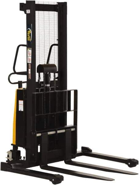 Vestil - 2,000 Lb Capacity, 63" Lift Height, Battery Powered Stacker - 2-1/8" Lowered Height, 42" Fork Length, 58" Overall Width - Eagle Tool & Supply