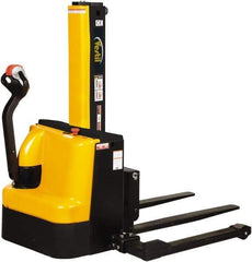 Vestil - 2,500 Lb Capacity, 90" Lift Height, Battery Powered Stacker - 2-1/8" Lowered Height, 42" Fork Length, 58" Overall Width - Eagle Tool & Supply