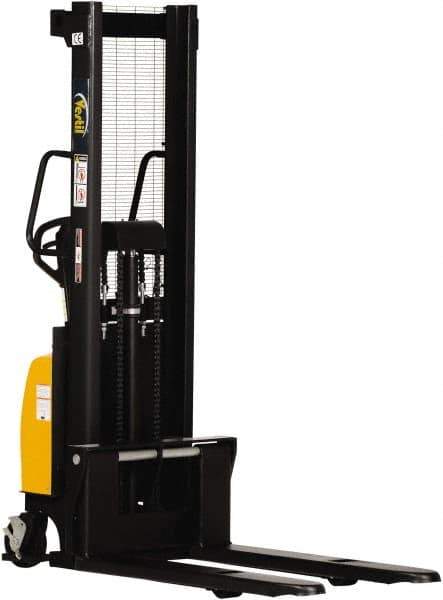 Vestil - 2,000 Lb Capacity, 63" Lift Height, Battery Powered Stacker - 3-3/8" Lowered Height, 42" Fork Length, 26-3/4" Overall Width - Eagle Tool & Supply