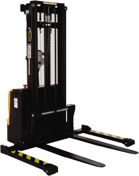 Vestil - 2,200 Lb Capacity, 101" Lift Height, Battery Powered Stacker - 2-1/8" Lowered Height, 42" Fork Length, 58" Overall Width - Eagle Tool & Supply