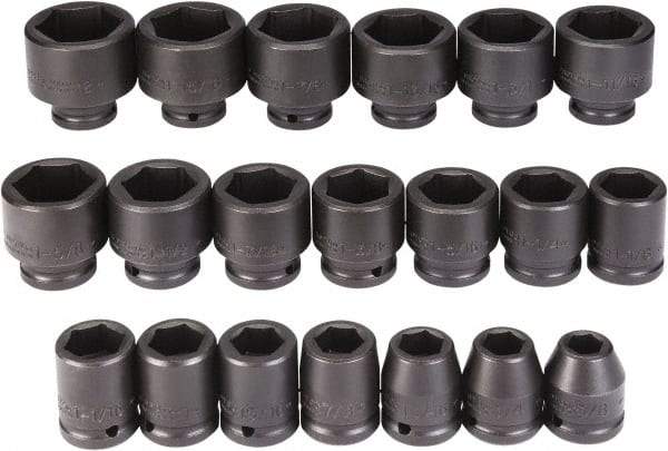 Proto - 20 Piece 3/4" Drive Black Finish Impact Socket Set - 6 Points, 5/8" to 2" Range, Inch Measurement Standard - Eagle Tool & Supply