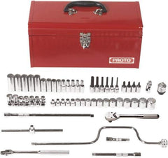 Proto - 57 Piece 3/8" Drive Chrome Finish Deep Well Socket Set - 12 Points, 6mm to 22mm Range, Metric Measurement Standard - Eagle Tool & Supply