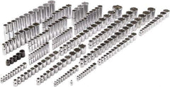 Proto - 205 Piece 1/4", 3/8" & 1/2" Drive Chrome Finish Deep Well Impact Socket Set - 6, 8, 12 Points, 5/32" to 1-1/4" (4mm to 32mm) Range, Inch/Metric Measurement Standard - Eagle Tool & Supply