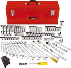 Proto - 148 Piece 1/4, 3/8 & 1/2" Drive Standard Deep Socket Set - 6 & 12 Points, 5/32 to 1-1/8", Inch Measurement Standard - Eagle Tool & Supply
