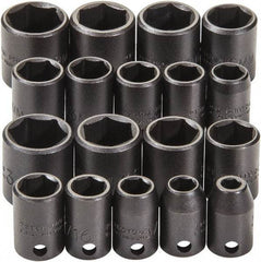 Proto - 18 Piece 3/8" Drive Black Finish Impact Socket Set - 6 Points, 1/4" to 3/4" (10mm to 19mm) Range, Inch/Metric Measurement Standard - Eagle Tool & Supply