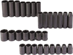 Proto - 30 Piece 1/2" Drive Black Finish Deep Well Impact Socket Set - 6 Points, 8mm to 24mm Range, Metric Measurement Standard - Eagle Tool & Supply