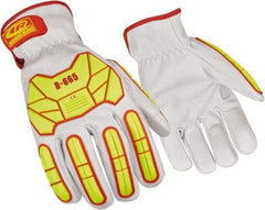 Ringers Gloves - Size 3XL (13), ANSI Cut Lvl 3, Goatskin Leather Cut Resistant Gloves - Hook & Loop Cuff, White/Hi-Vis Yellow, Paired - Eagle Tool & Supply