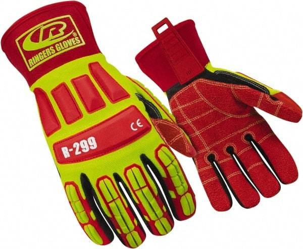Ringers Gloves - Size 2XL (12), ANSI Cut Lvl 4, Cut & Puncture Resistant Gloves - Open Cuff, Hi-Vis Yellow/Red/Black, Paired - Eagle Tool & Supply