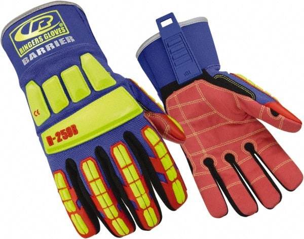 Ringers Gloves - Size XL (11), ANSI Cut Lvl 6, Cut & Puncture Resistant Gloves - Open Cuff, Hi-Vis Yellow/Red/Black/Blue, Paired - Eagle Tool & Supply