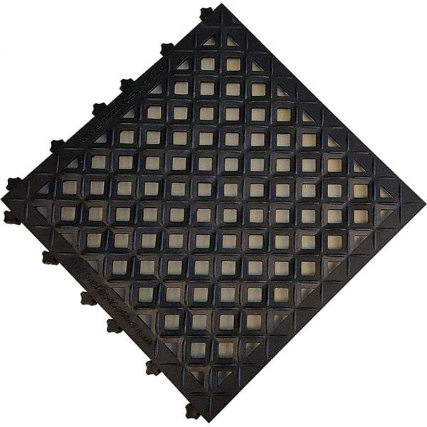 Ergo Advantage - 18" Long x 18" Wide x 1" Thick, Anti-Fatigue Modular Matting Anti-Fatigue Flooring - 2 Interlocking Sides, Black, For Dry Areas - Eagle Tool & Supply