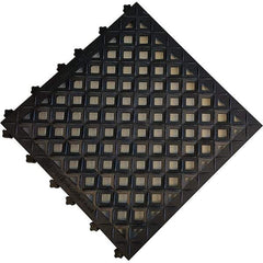 Ergo Advantage - 18" Long x 18" Wide x 1" Thick, Anti-Fatigue Modular Matting Anti-Fatigue Flooring - 2 Interlocking Sides, Black, For Dry Areas - Eagle Tool & Supply