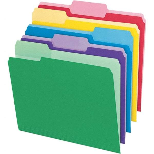 Pendaflex - 11-5/8 x 9-1/2", Letter Size, Assorted Colors, File Folders with Top Tab - 11 Point Stock, Assorted Tab Cut Location - Eagle Tool & Supply