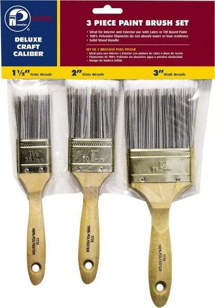 Premier Paint Roller - 1-1/2, 2 & 3" Flat Polyester General Purpose Paint Brush Set - 2-1/4 & 2-1/2 & 3" Bristle Length, 6 & 6-1/2" Wood Beavertail Handle - Eagle Tool & Supply