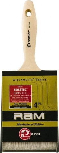 Premier Paint Roller - 4" Flat Polyester General Purpose Paint Brush - 2-3/4" Bristle Length, 4" Wood Beavertail Handle - Eagle Tool & Supply