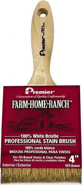 Premier Paint Roller - 4" Flat White China Bristle Stainer Brush - 2-5/8" Bristle Length, 6" Wood Beavertail Handle - Eagle Tool & Supply