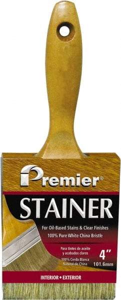 Premier Paint Roller - 4" Flat White China Bristle Stainer Brush - 2-3/4" Bristle Length, 5-1/4" Wood Beavertail Handle - Eagle Tool & Supply