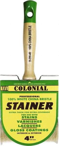 Premier Paint Roller - 4" Flat White China Bristle Stainer Brush - 3" Bristle Length, 5-1/4" Wood Threaded Wood Handle - Eagle Tool & Supply