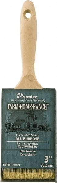 Premier Paint Roller - 3" Flat Polyester General Purpose Paint Brush - 3" Bristle Length, 5-3/4" Wood Beavertail Handle - Eagle Tool & Supply