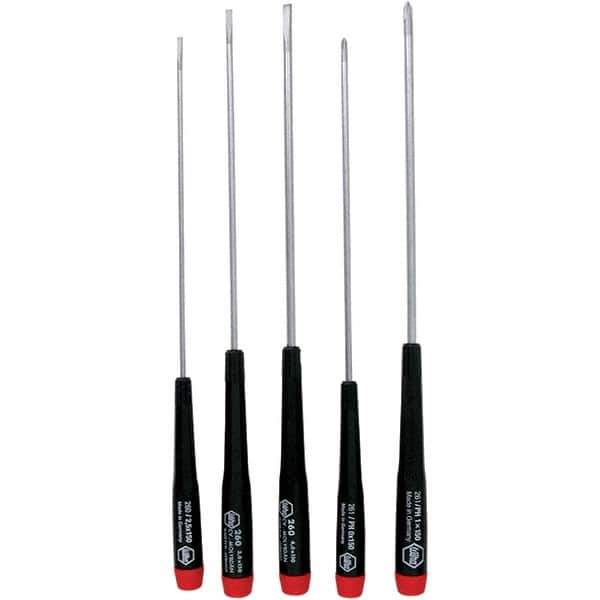 Wiha - 5 Piece Slotted & Phillips Screwdriver Set - Bit Sizes: Philips #0 & #1, Comes in Vinyl Pouch - Eagle Tool & Supply
