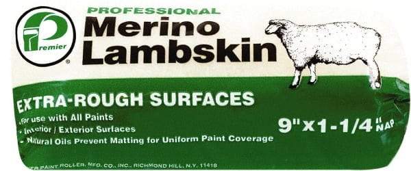Premier Paint Roller - 1-1/4" Nap, 9" Wide Paint Roller Cover - Extra-Rough Texture, Lambskin - Eagle Tool & Supply