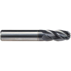 Emuge - 5/8" Diam, 1" LOC, 4 Flute Solid Carbide Ball End Mill - CrN Finish, Single End, 3" OAL, 1/2" Shank Diam, Ball Flute - Eagle Tool & Supply